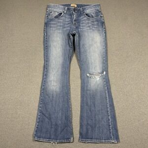 Worn-In Blue Flare Jeans - Women's Distressed Denim